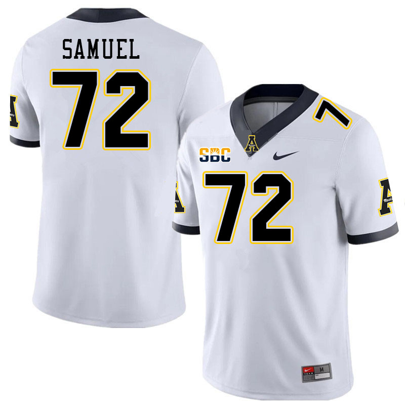 Men #72 Markell Samuel Appalachian State Mountaineers College Football Jerseys Stitched Sale-White - Click Image to Close